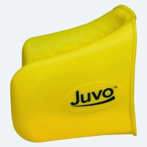 a yellow plastic gripper shaped like a large duck bill that your fingers go into