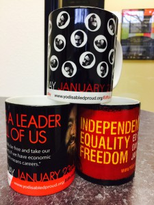 Stack of three mugs with different Ed Roberts designs