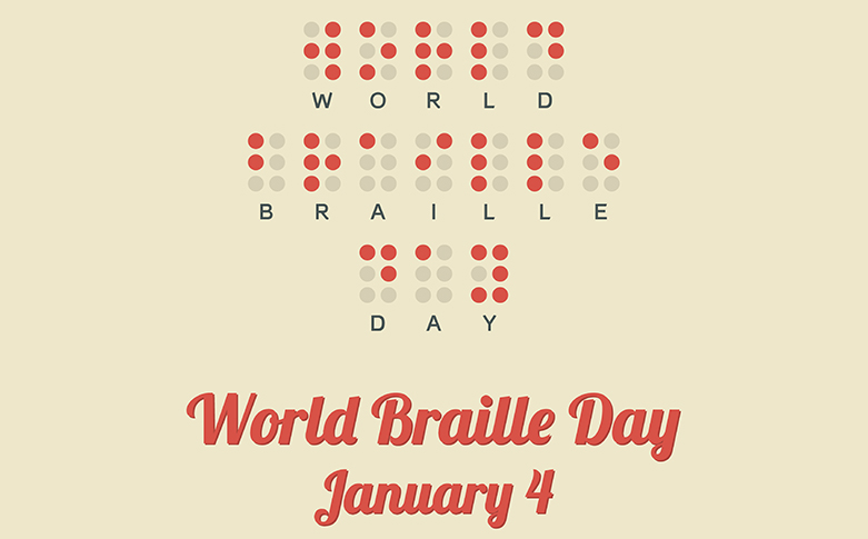 A photo with "World Braille Day" depicted in Braille Cells