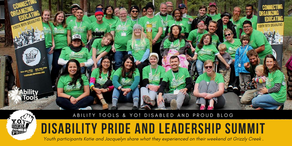 group of youth wearing green with wording beneth them that reads "Disability Pride and Leadership Summit"