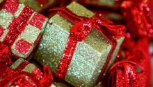 Gold and red glitter presents