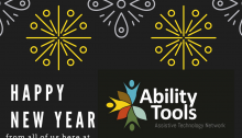 Black graphic with gold and silver stars saying Happy new year from all of us here at Ability tools