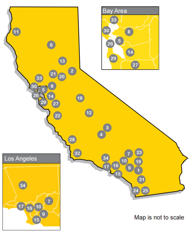 Services map showing where all of California's ILC's are located 