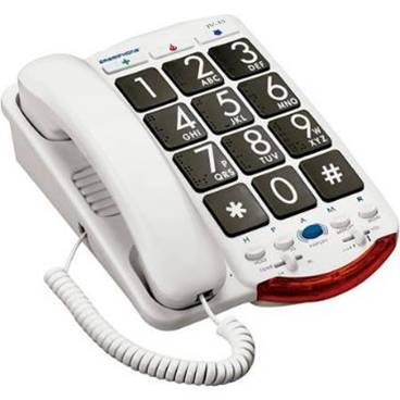 A phone available through the program. It is white and has very large buttons
