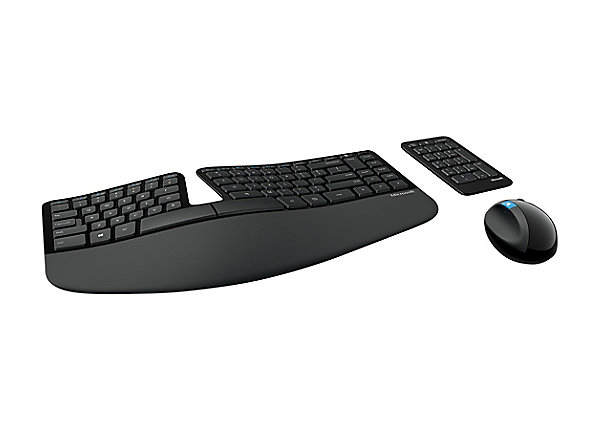 Black wave style ergonomic keyboard, mouse, and number pad