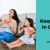 A woman and young girl eating large watermelon wedges in front of a couch with a fan pointing at them. They are fanning themselves with their hands and looking exaggeratingly faint. Under the Where it's AT logo, the text reads Keeping Cool in California - abilitytools.org/blog