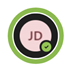 A Teams profile bubble with a green ring around it with the "Available"  icon in the bottom right corner.  The profile picture contains the initials JD.